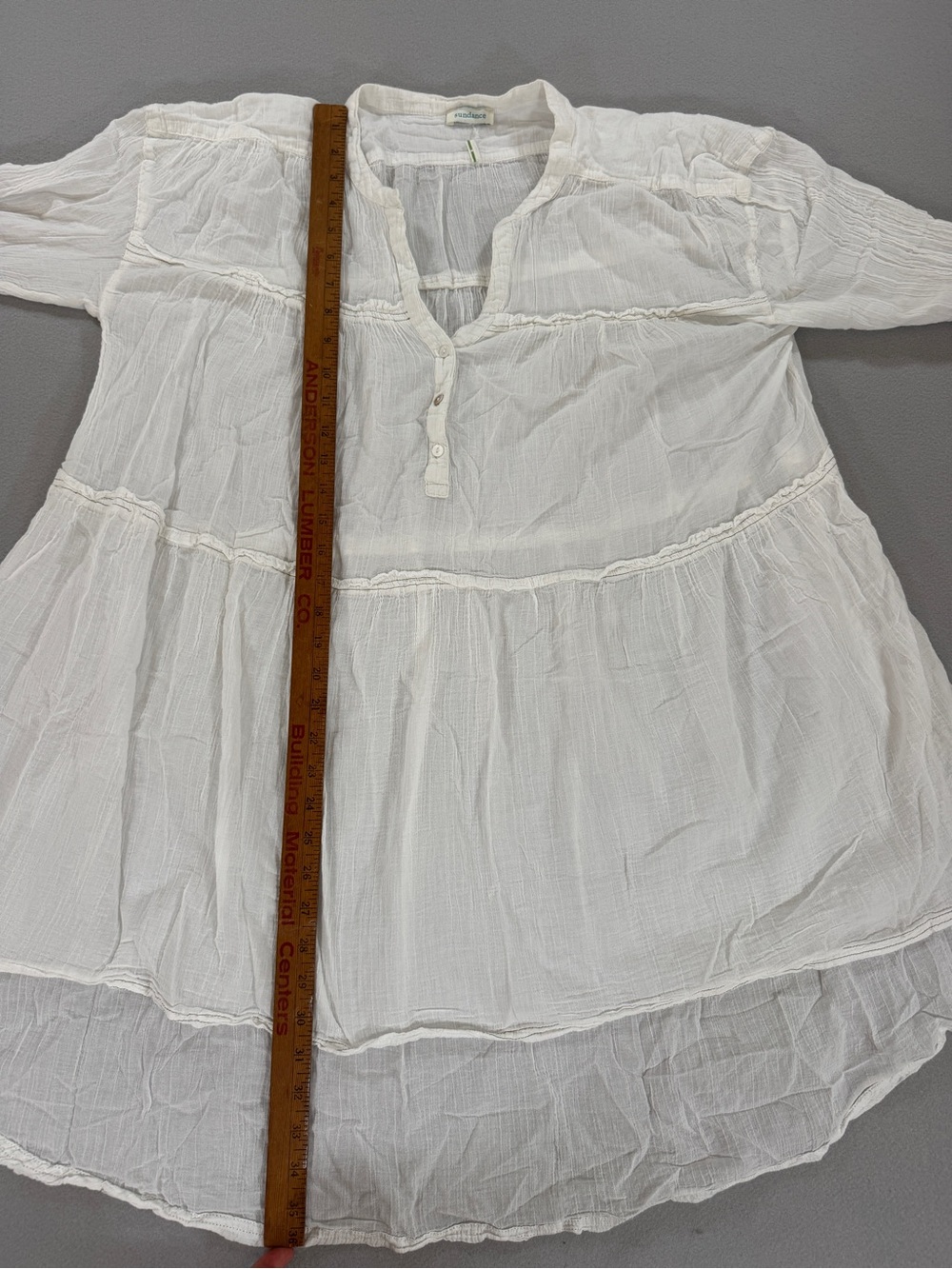Sundance White 100% Cotton Gauze Boho Tunic Dress Tiered Peasant Top Coastal - Picture 2 of 8